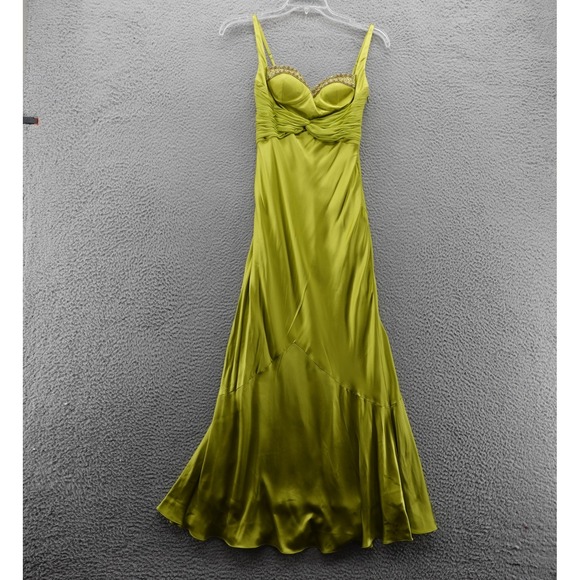 Adrianna Papell Dresses & Skirts - Adrianna Papell Silk Gown Dress Beaded Bodice Sleeveless 6 Green Satin Party